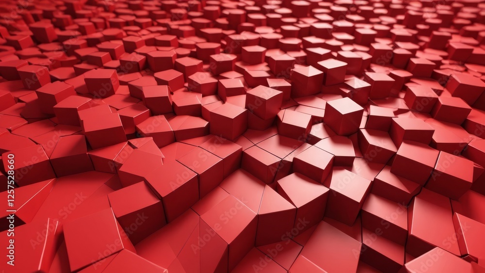 Poster abstract red 3d hexagonal pattern with varying heights and depth