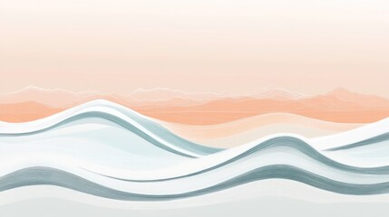 Abstract wavescape sunset mountains; peaceful nature scene, home decor