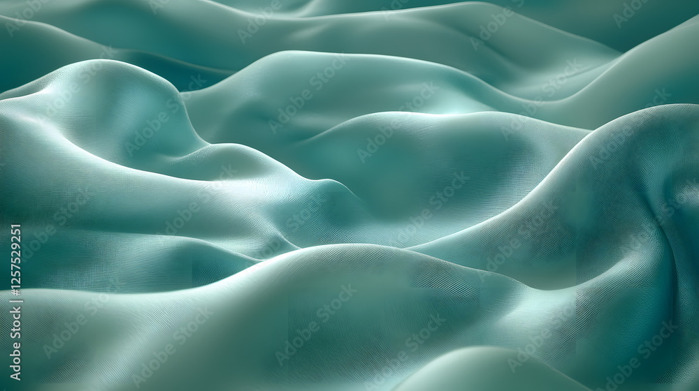 Aufkleber waves of soft turquoise fabric flowing naturally under ambient light creating an ethereal atmosphere