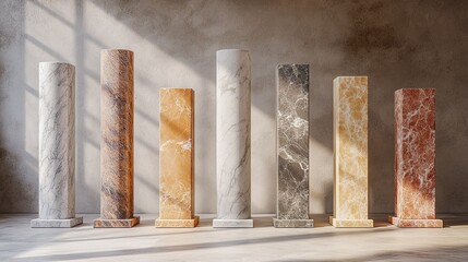 3D marble columns and pedestals, perfect for elegant product showcases.