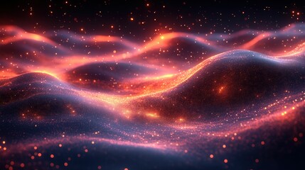 Obraz premium Glowing particles form cosmic abstract waves