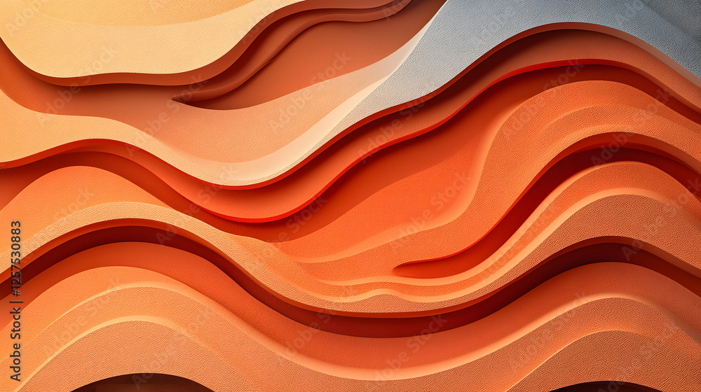Aufkleber rippling orange and beige waves overlapping each other in an abstract modern design with smooth curv