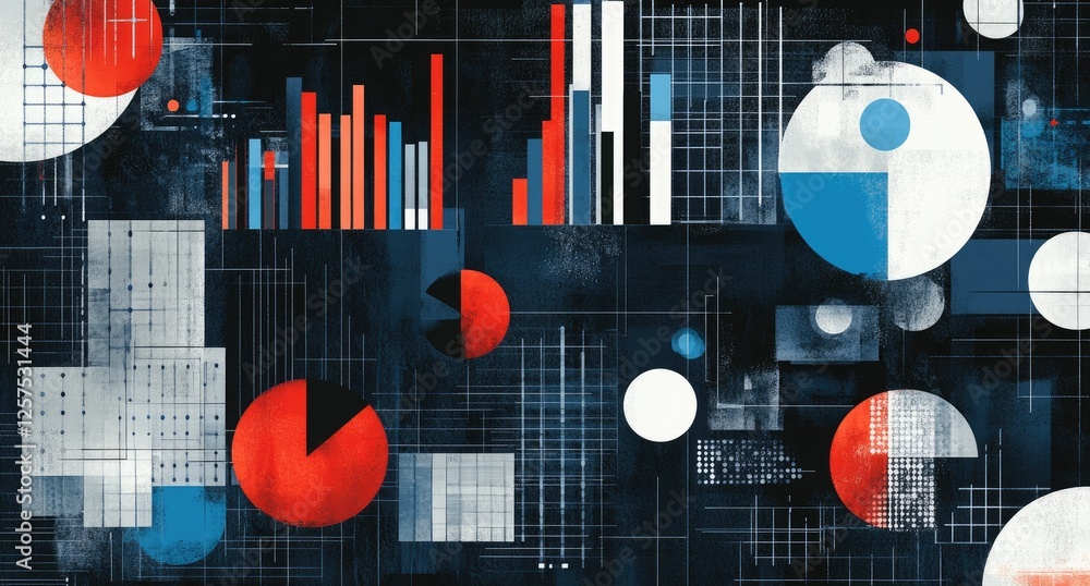 Aufkleber Abstract Data Visualization - Charts & Graphs on Dark Background