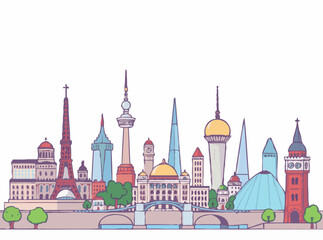 Fototapeta premium Contemporary Interpretation: Famous Landmarks Vector Illustration Set