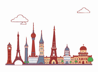 Fototapeta premium Contemporary Interpretation: Famous Landmarks Vector Illustration Set