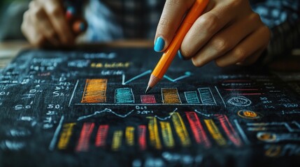 Colorful charts sketched on dark surface