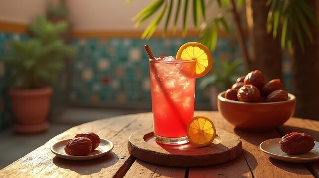 Refreshing sharbat in a vibrant courtyard in Iraq with cultural nuances