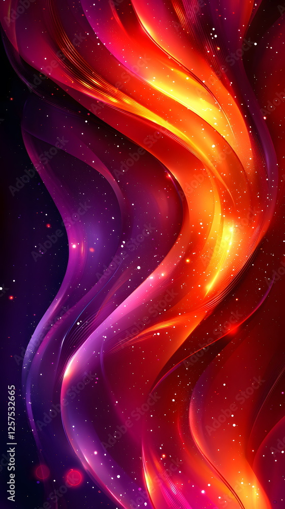 Aufkleber vibrant abstract wave patterns glowing in shades of red and purple with starry background and fluid 