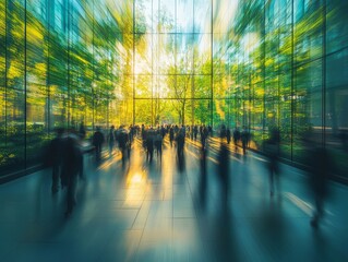 Green Building  City People  Motion Blur  Sunset  Glass Walls