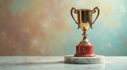 A Gilded Trophy Rests on a Marble Pedestal, Symbolizing Achievement and Success