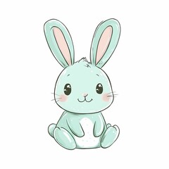 Cute Mint Green Bunny Cartoon Doodle Icon on a White Background

