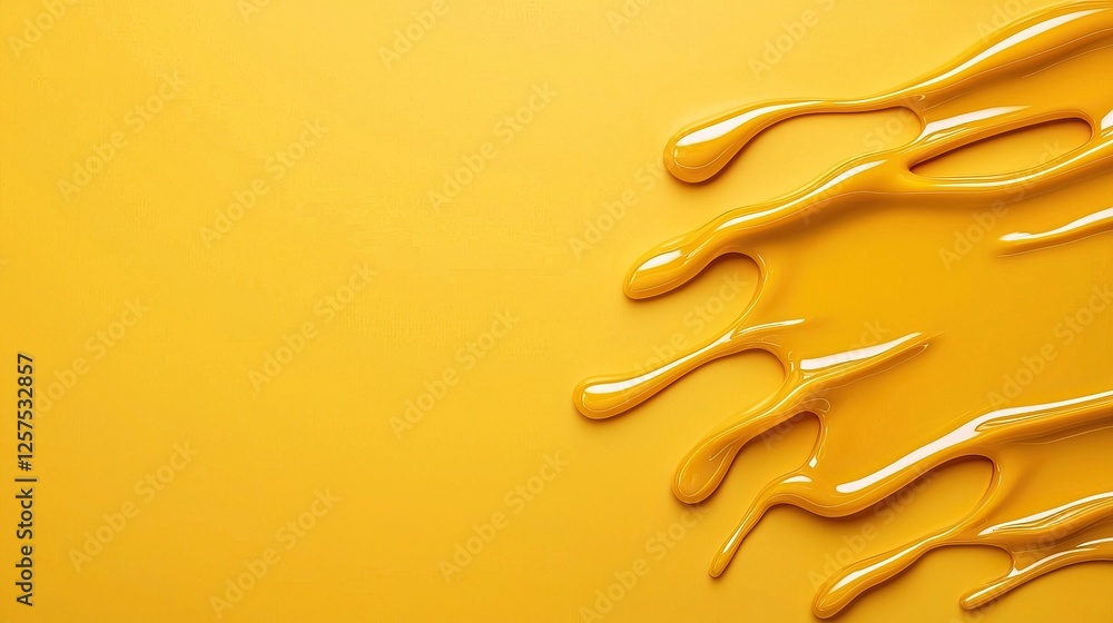 Poster a vibrant yellow background with a smooth, glossy drizzle of a honey-like substance creating an eye-