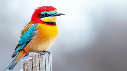 Fototapeta premium A colorful bird sitting on top of a wooden post