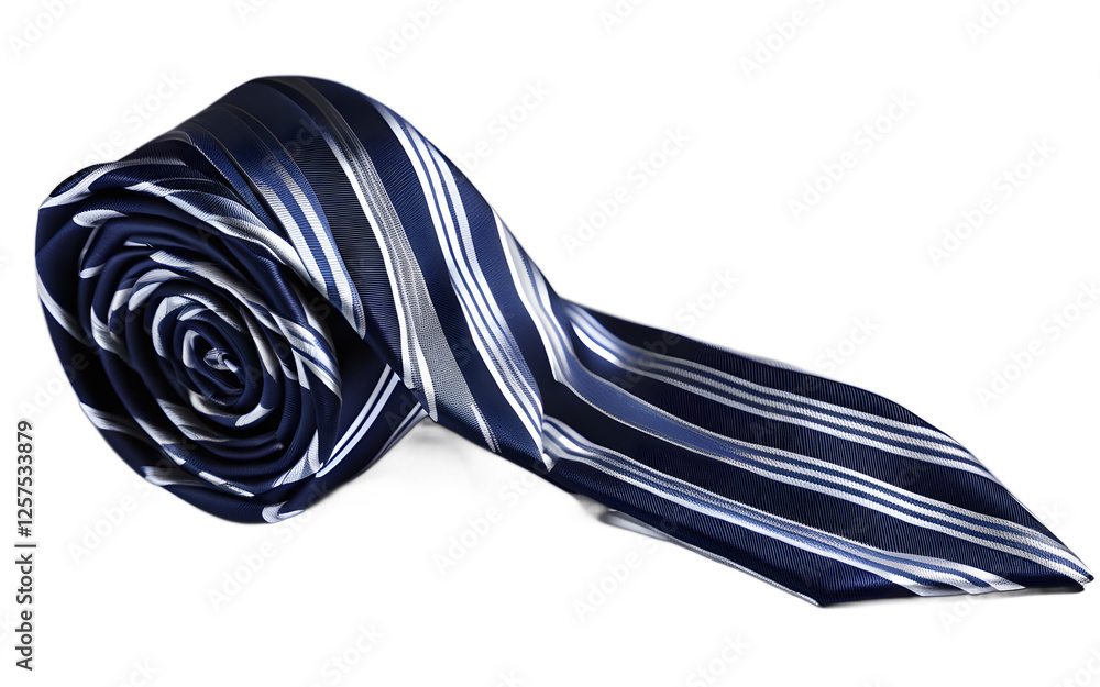 Poster a classic tie with diagonal stripes in dark blue and silver, isolated on a empty plain background