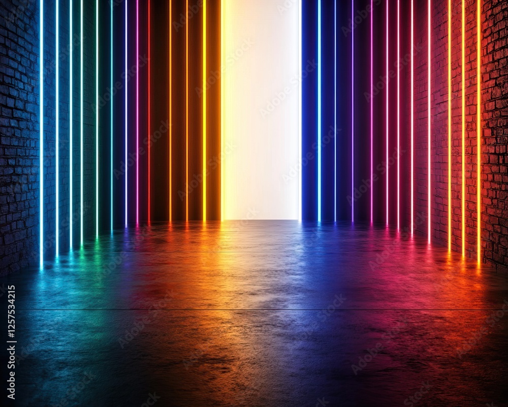 Aufkleber a vibrant corridor illuminated by colorful neon lights, creating a striking visual effect against a 