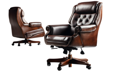 A high-end executive chair with a leather seat and backrest, isolated on a empty plain background