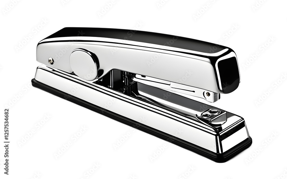 Poster A metal stapler with a smooth design, isolated on a empty plain background