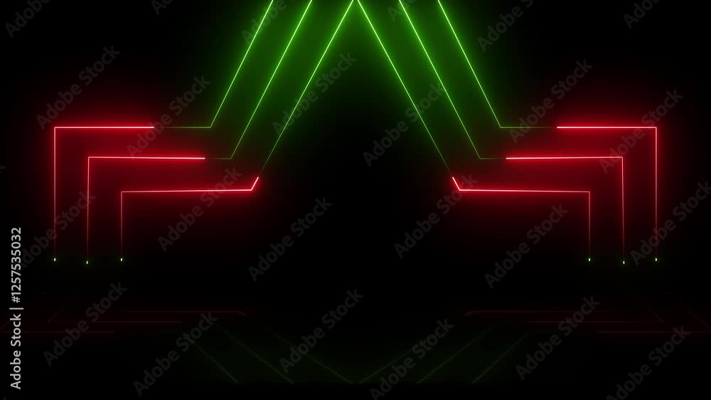 Poster neon abstract background - geometric lines & shapes. 3d rendering neon laser beams futuristic abstra