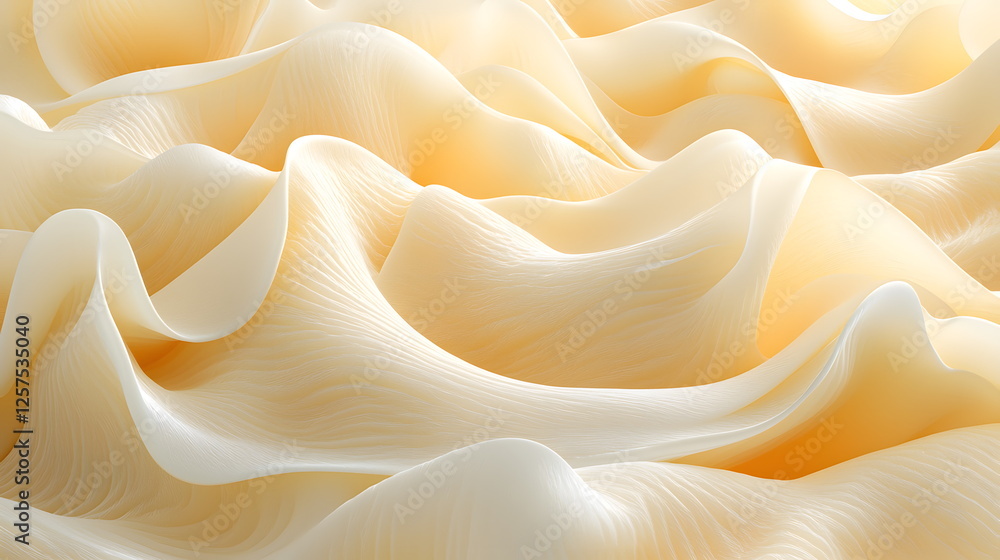 Poster soft flowing fabric in shades of cream with delicate waves and folds creating a serene and elegant t