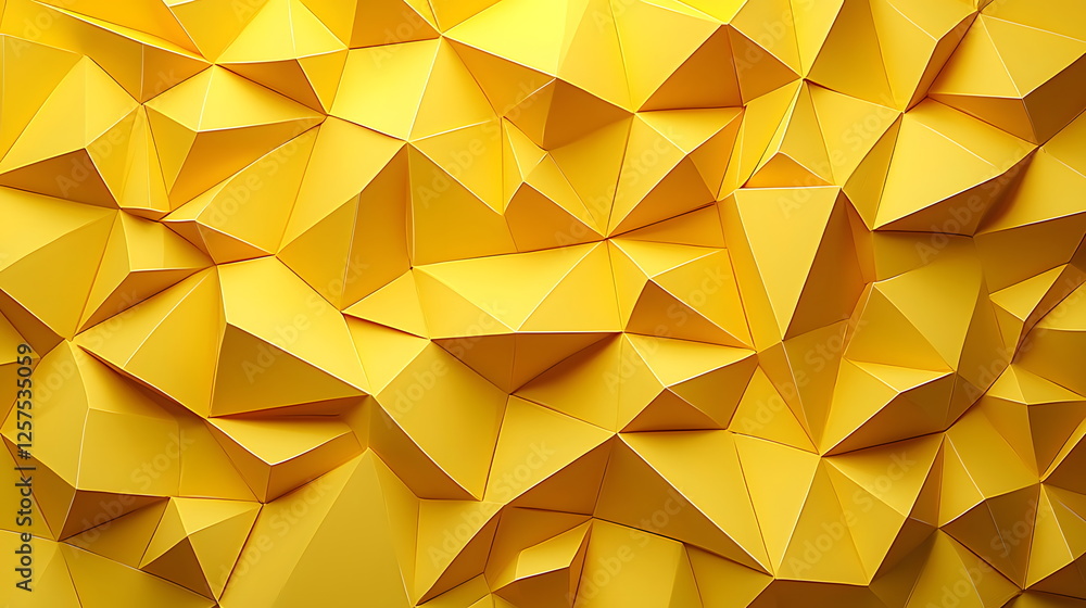 Poster yellow geometric paper art with intricate folds creating a textured, three-dimensional background ae