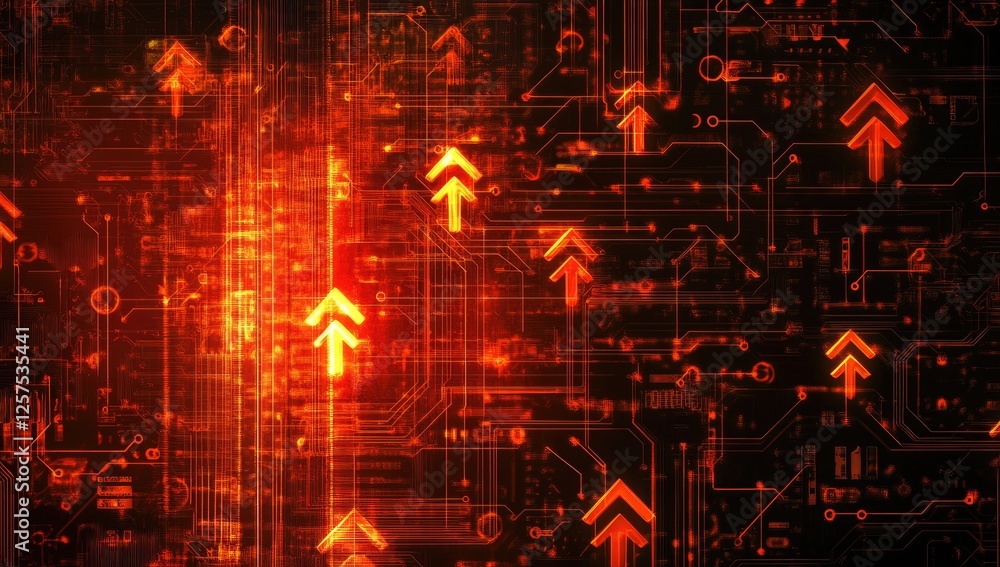 Poster abstract digital circuit board with upward arrows