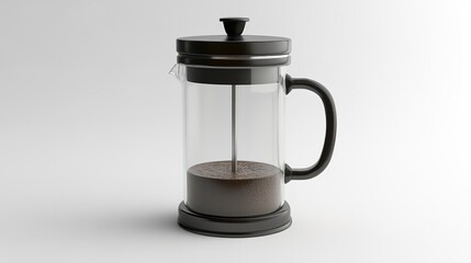 An elegant, modern French press coffee maker with a stunning chrome finish is isolated on a white background, perfect for coffee lovers.