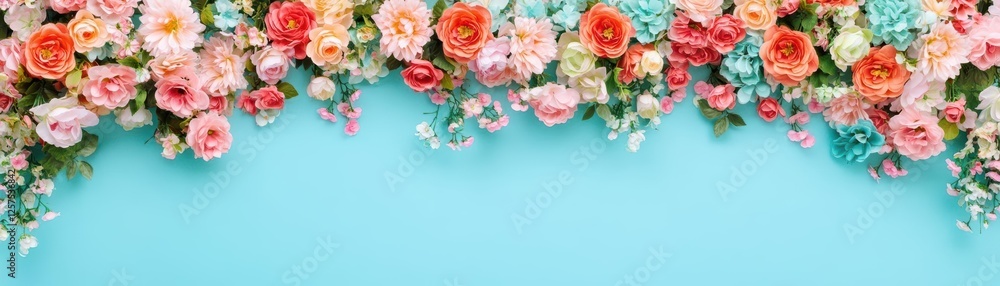 Aufkleber colorful flowers arranged on a blue background creating a vibrant and cheerful display