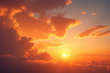 Fototapeta premium Fiery Sunset Sky Golden Clouds Sun Rays