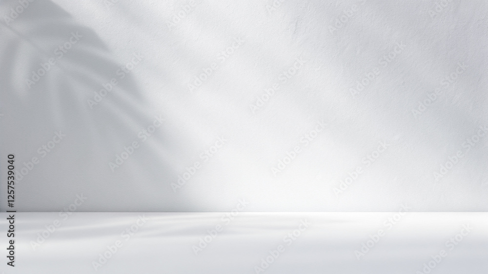 Poster minimalistic simple background for product presentation. shadow from tropical foliage and light on g