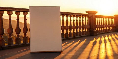 Flyer mockup with warm sunset lighting and shadows on a balcony with copy space for design
