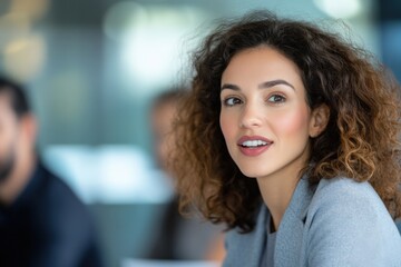 Obraz premium business woman with curly hair attending meeting