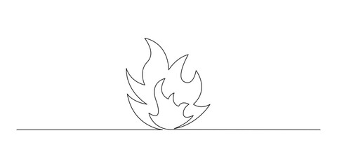 Continuous line drawing of fire on white background.