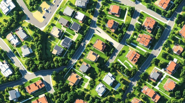 city planning illustration, residential area layout, urban landscape visualization, green neighborhood design, architectural mapping style, suburban development plan, community layout drawing,