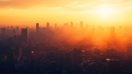 metropolitan horizon illustration, golden sunrise cityscape, urban silhouette design, warm sky composition, architectural outline study, panoramic city view, minimalist skyline art, morning urban