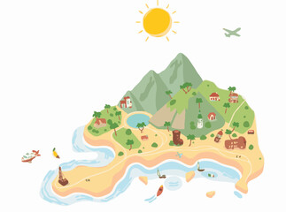 Journey to Paradise: Vector Map Highlighting Adventure Destinations