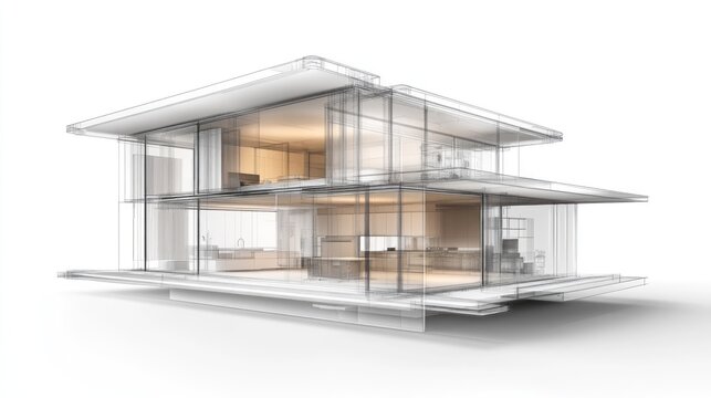 Modern glass house architectural design rendering