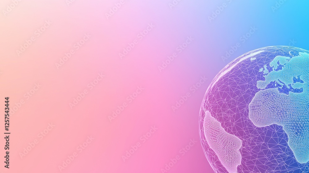 Poster globe minimalist wireframe colourful colorful wireframe globe design with intricate details, blendin