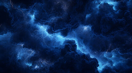 Fototapeta premium A Stunning View of Intense Blue Lightning Bolts Striking Through Dark Storm Clouds