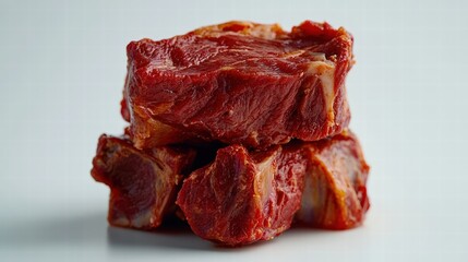 Obraz premium Raw Beef Cuts Displayed on a Clean White Background for Cooking