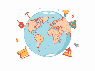 Naklejka premium Travel the Globe: Modern Vector Map for Wanderlusters