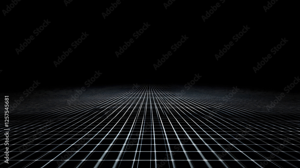 Poster abstract grid pattern extending to infinity black and white digital art