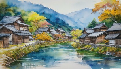 Fototapeta premium Explore the captivating beauty of Shikoku Village, a hidden gem showcasing traditional crafts, local delicacies, and serene surroundings, embrace the simple pleasures of rural life.