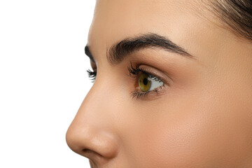 Closeup view of woman with green eyes