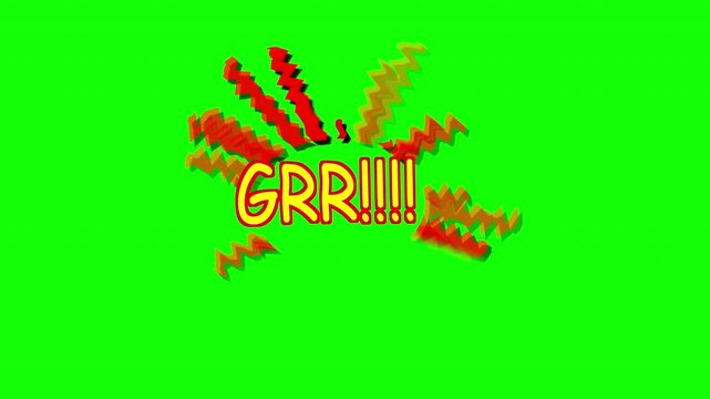 Animated cartoon angry exclamation 'Grrr' green chroma key overlay effect