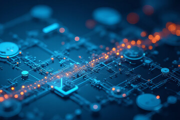 Abstract technology background with glowing circuits and connections