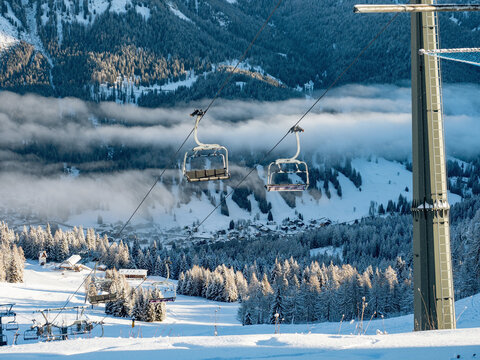 Skiing on the Dolomites Civetta resort On a beautiful sunny day. Italy