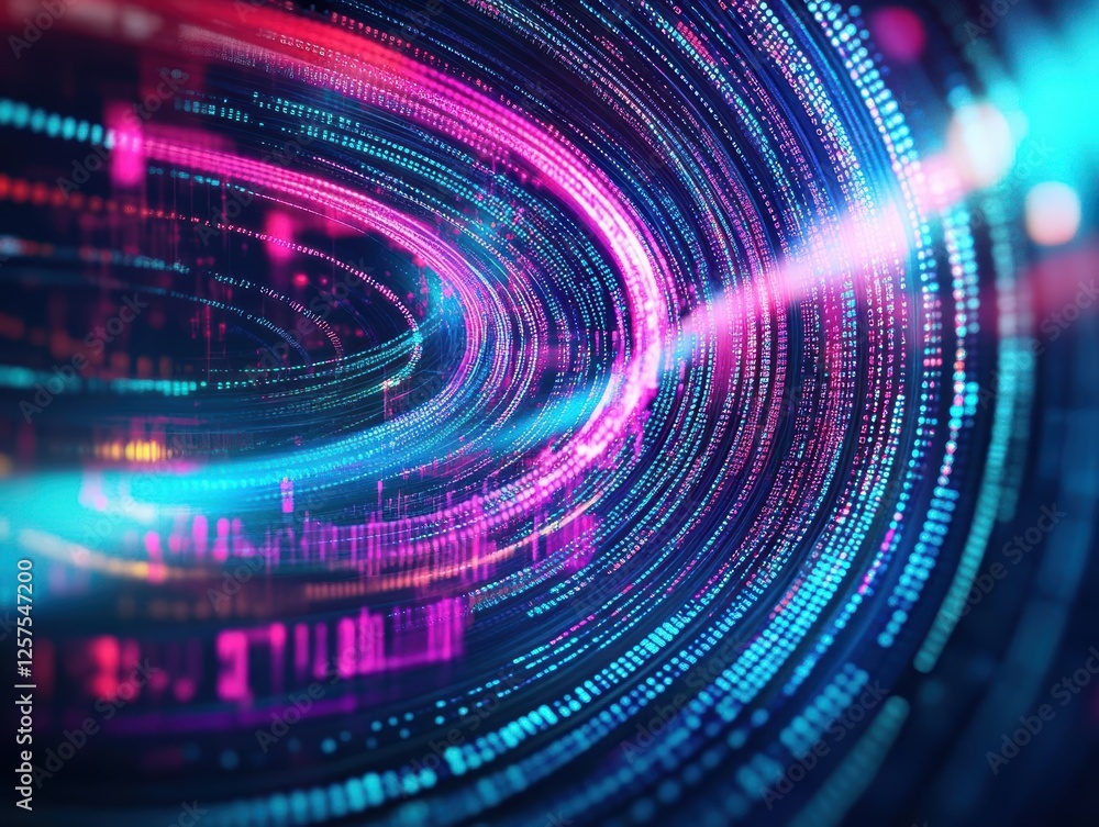 Poster Colorful tunnel of binary code representing digital data flow and technology concept illustration