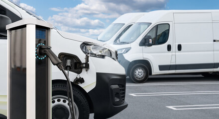 Electric delivery van with electric vehicles charging station © scharfsinn86