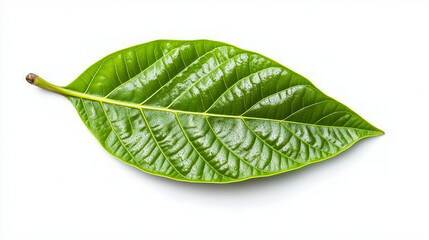 Obraz premium Isolated Green Cocoa Leaf on Pure White Background, Vibrant Tropical Plant Image for Natural Design Themes