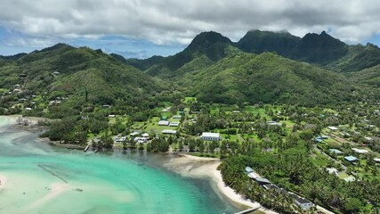 Aerial pan from Muri Lagoons to Avana Passage harbor in Rarotonga Cook Islands by Garden of Seven Stones